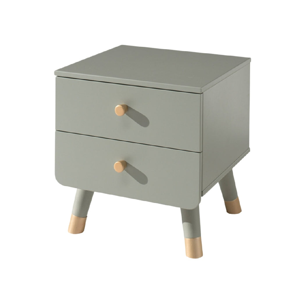Comodino Moderno in Legno con Due Cassetti e Gambe in Legno Naturale
